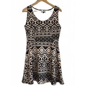 Vibe Sportswear Black and Beige Patterned Sleeveless Dress, Size Large